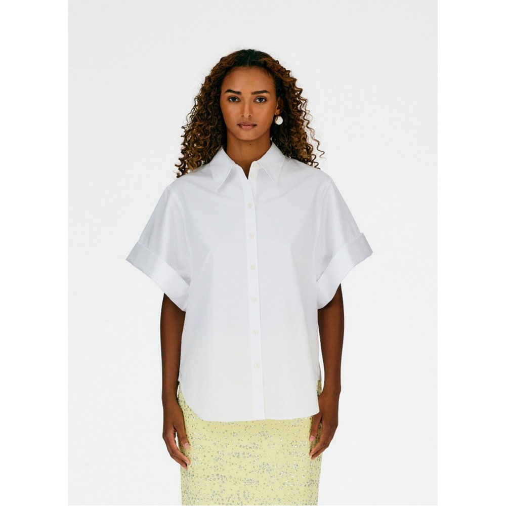 Tibi Eco Poplin Rolled Sleeve Shirt in White - Small